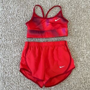 Nike Red Sports Bra and Shorts Set
